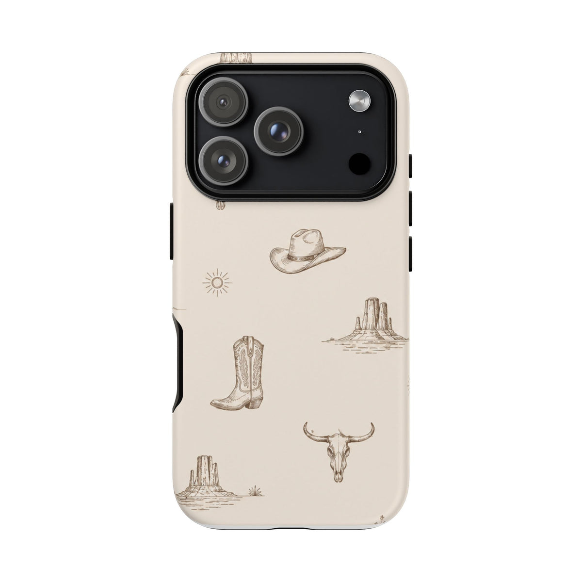 Western Desert Phone Case — Cowboy Boots, Cactus & Skull Pattern