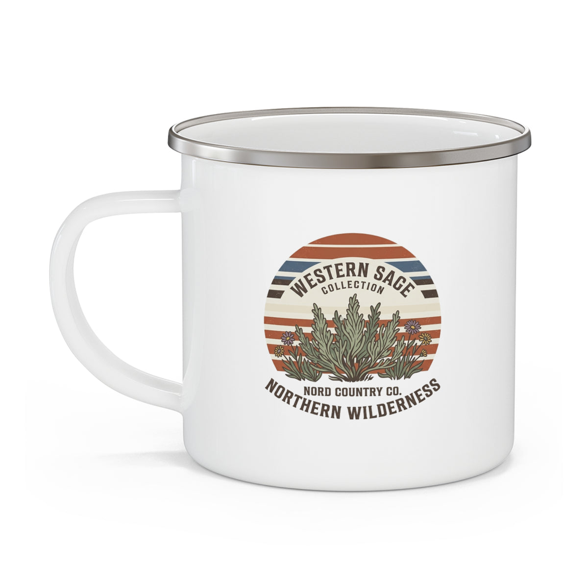Tasse de Camping en Émail — Sauge Western Rétro
