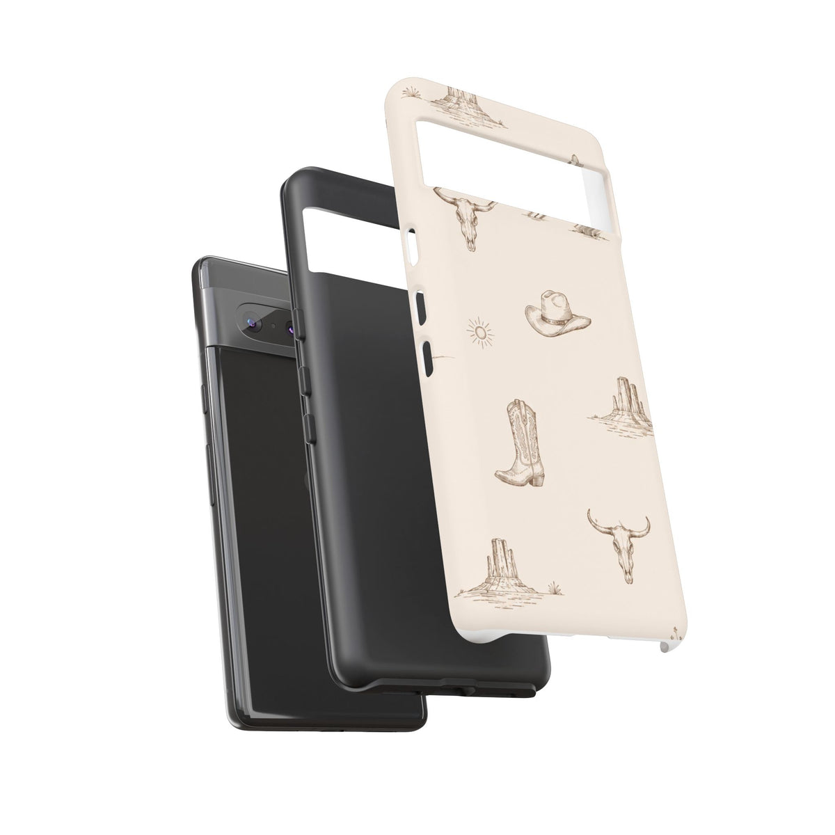 Western Desert Phone Case — Cowboy Boots, Cactus & Skull Pattern