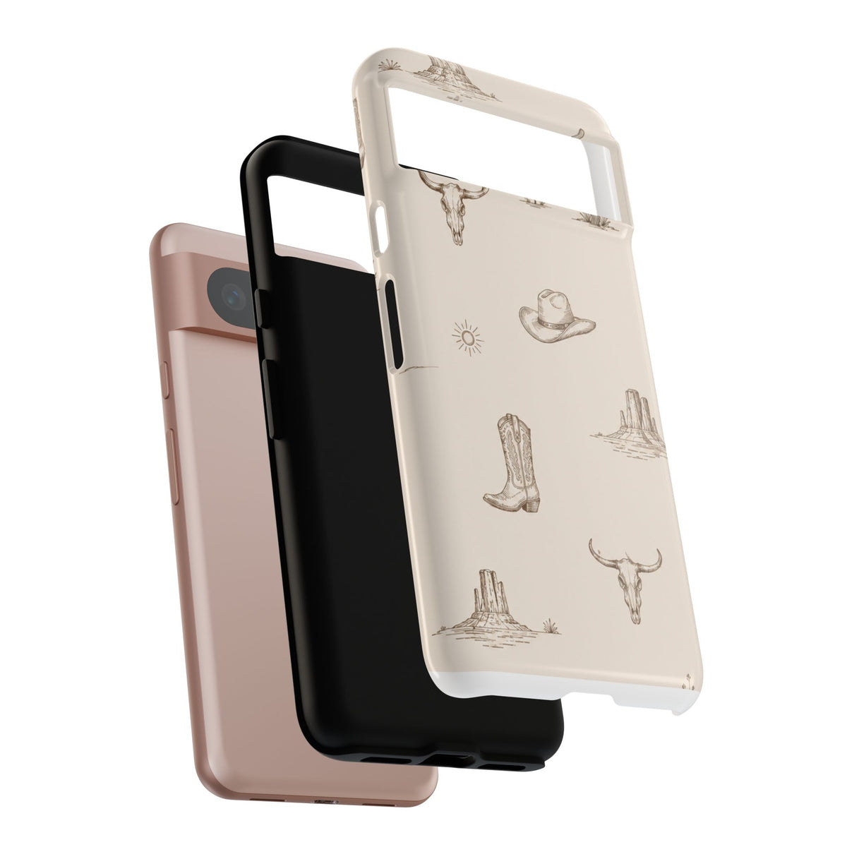 Western Desert Phone Case — Cowboy Boots, Cactus & Skull Pattern