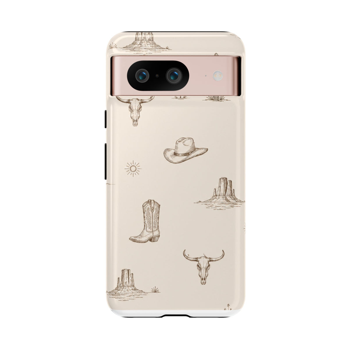 Western Desert Phone Case — Cowboy Boots, Cactus & Skull Pattern
