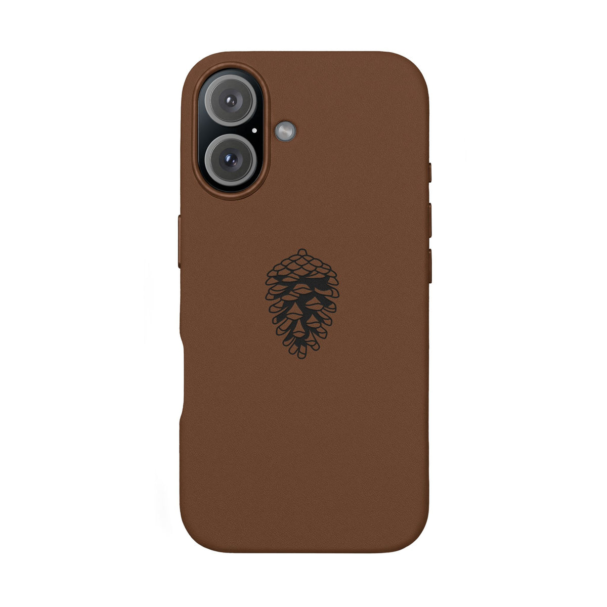 Engraved Leather Phone Case — Minimal Pinecone