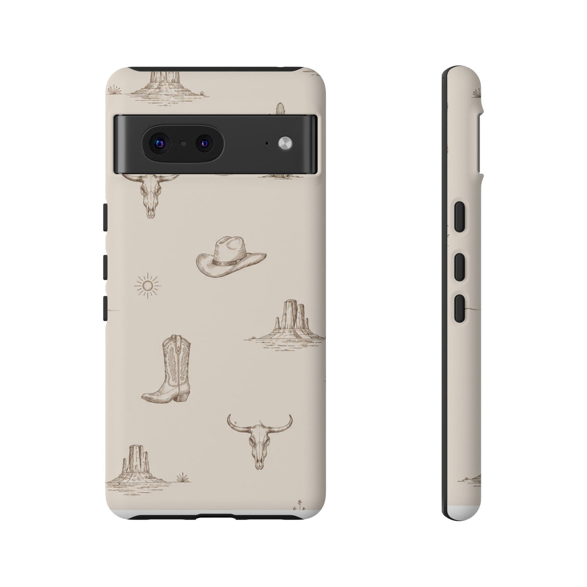 Western Desert Phone Case — Cowboy Boots, Cactus & Skull Pattern