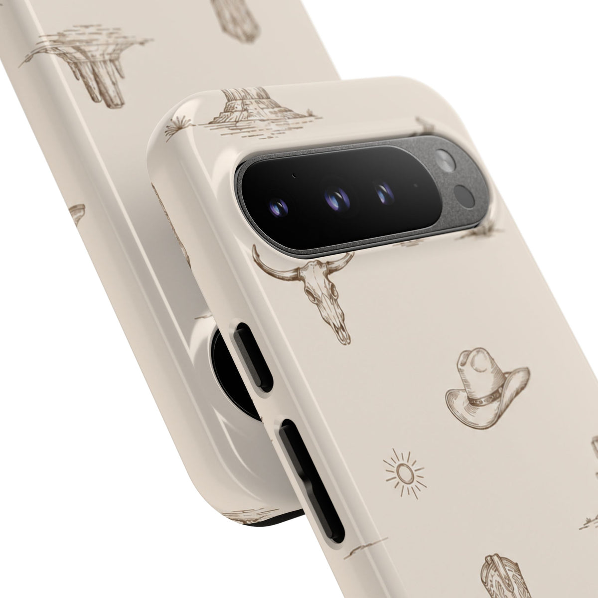 Western Desert Phone Case — Cowboy Boots, Cactus & Skull Pattern
