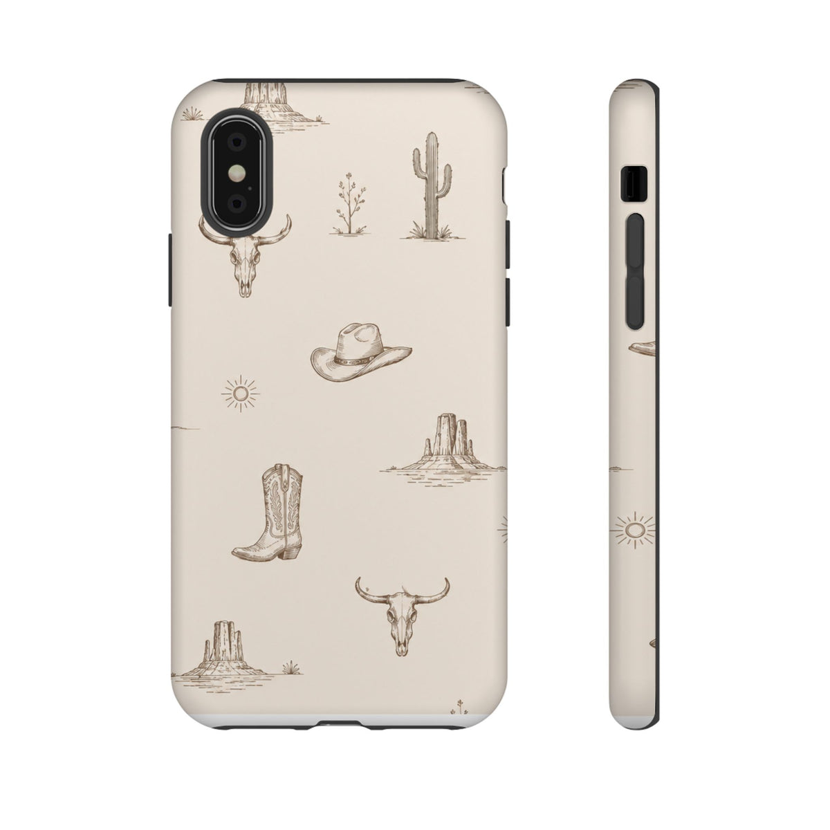 Western Desert Phone Case — Cowboy Boots, Cactus & Skull Pattern