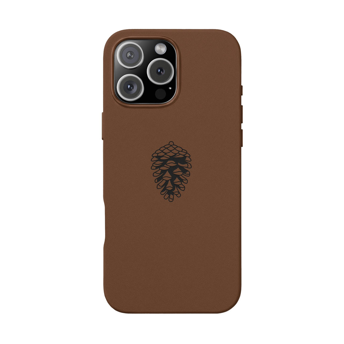 Engraved Leather Phone Case — Minimal Pinecone