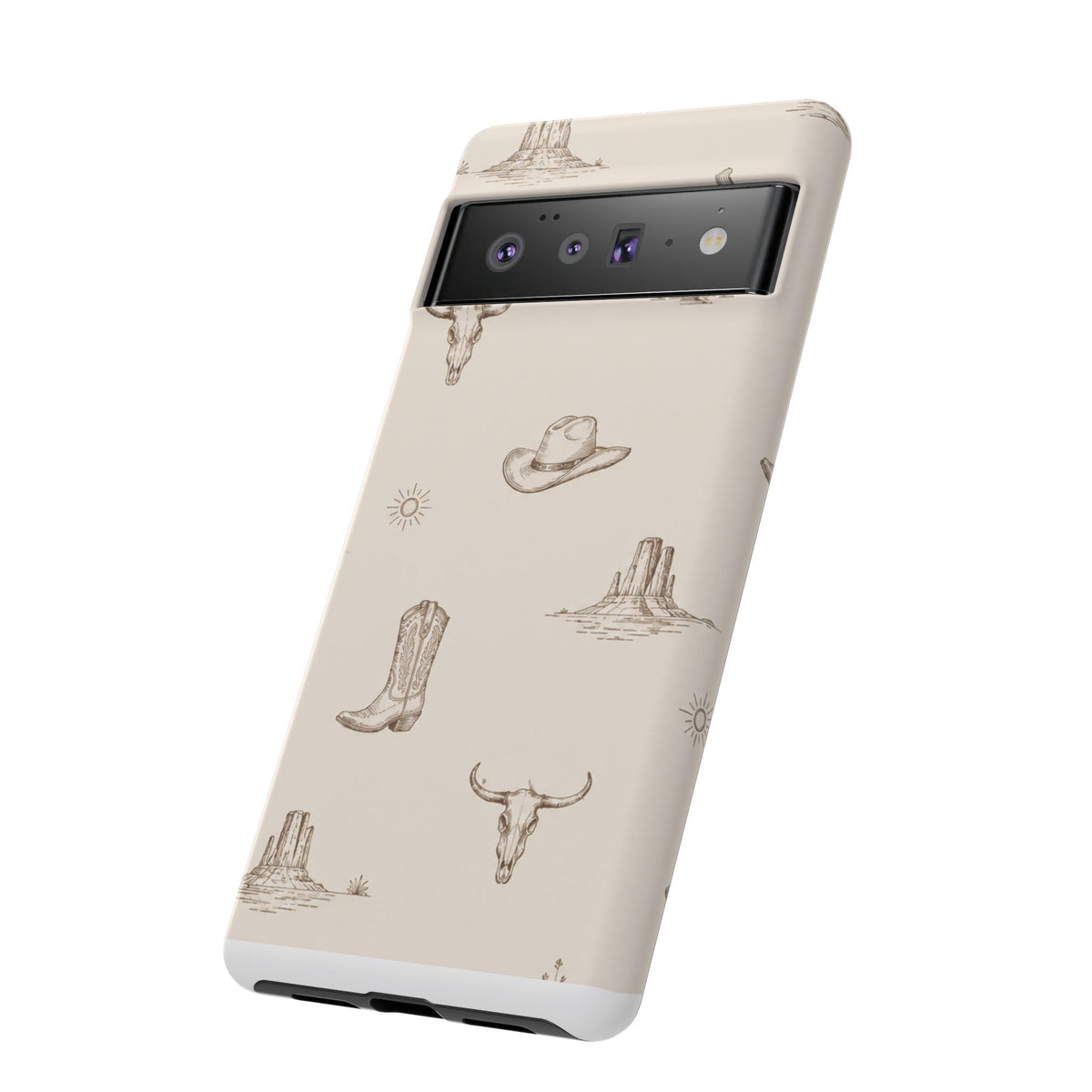 Western Desert Phone Case — Cowboy Boots, Cactus & Skull Pattern