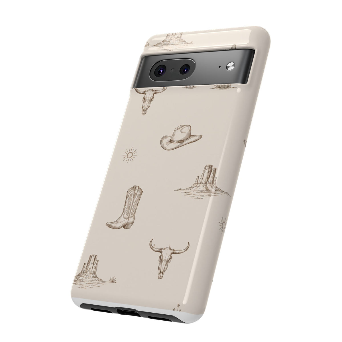 Western Desert Phone Case — Cowboy Boots, Cactus & Skull Pattern