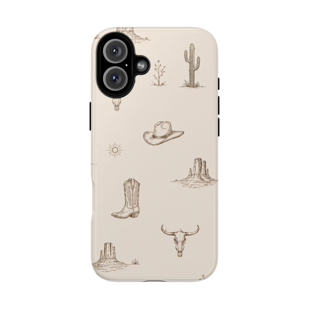 Western Desert Phone Case — Cowboy Boots, Cactus & Skull Pattern
