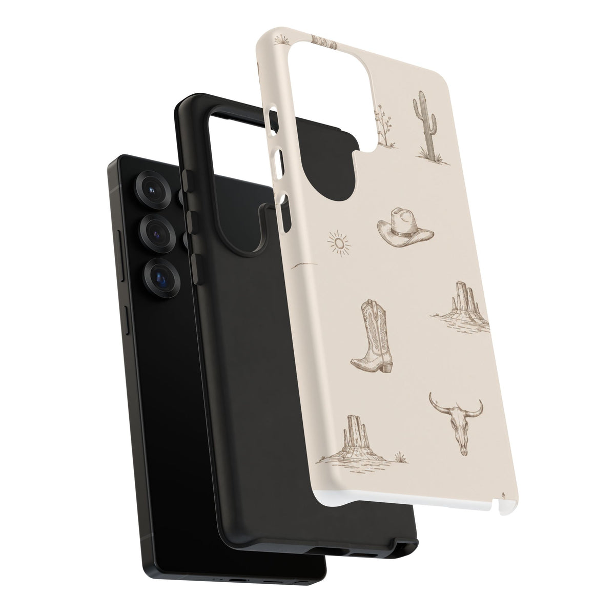 Western Desert Phone Case — Cowboy Boots, Cactus & Skull Pattern