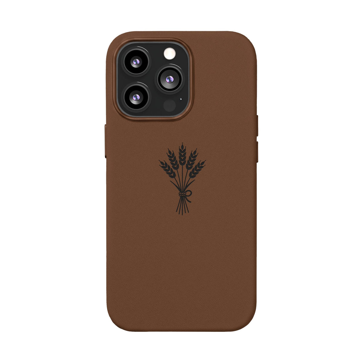 Étui Téléphone Cuir Gravé — Bouquet de Blé Minimaliste