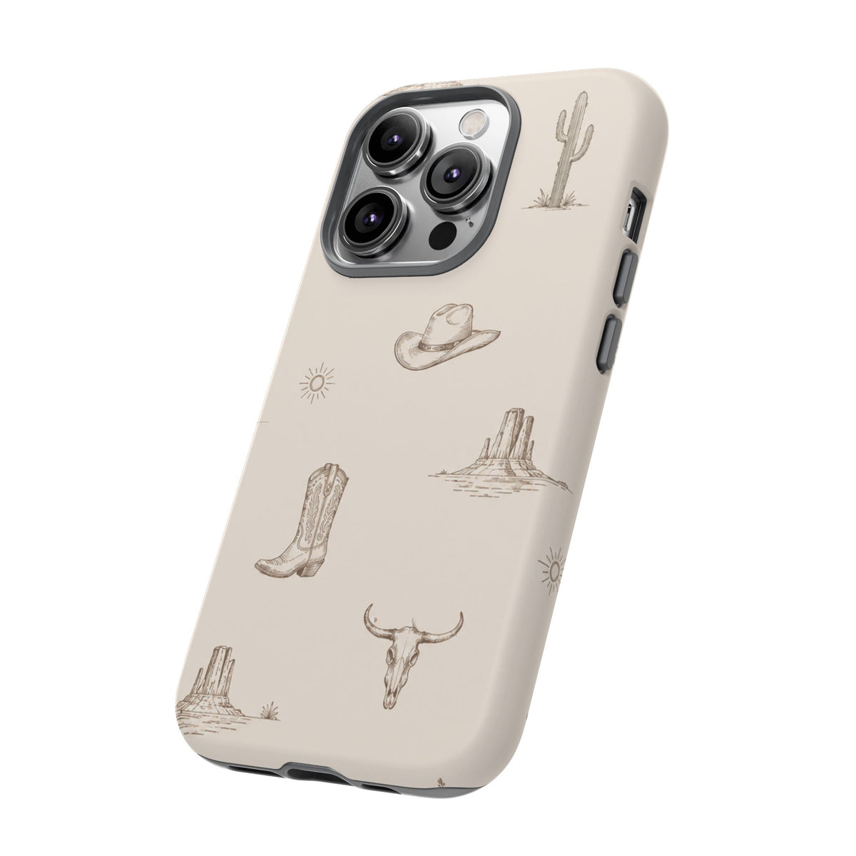 Western Desert Phone Case — Cowboy Boots, Cactus & Skull Pattern