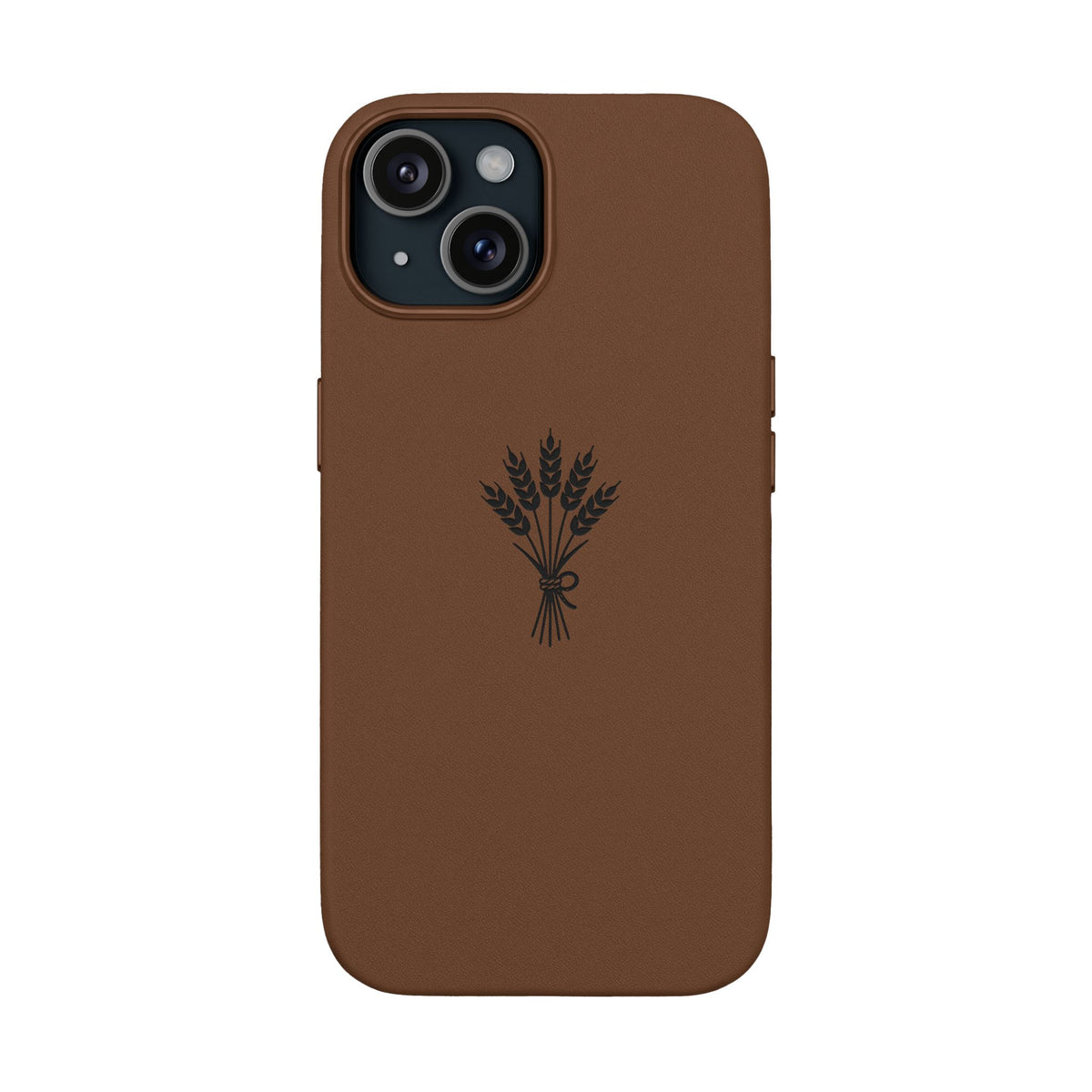 Étui Téléphone Cuir Gravé — Bouquet de Blé Minimaliste