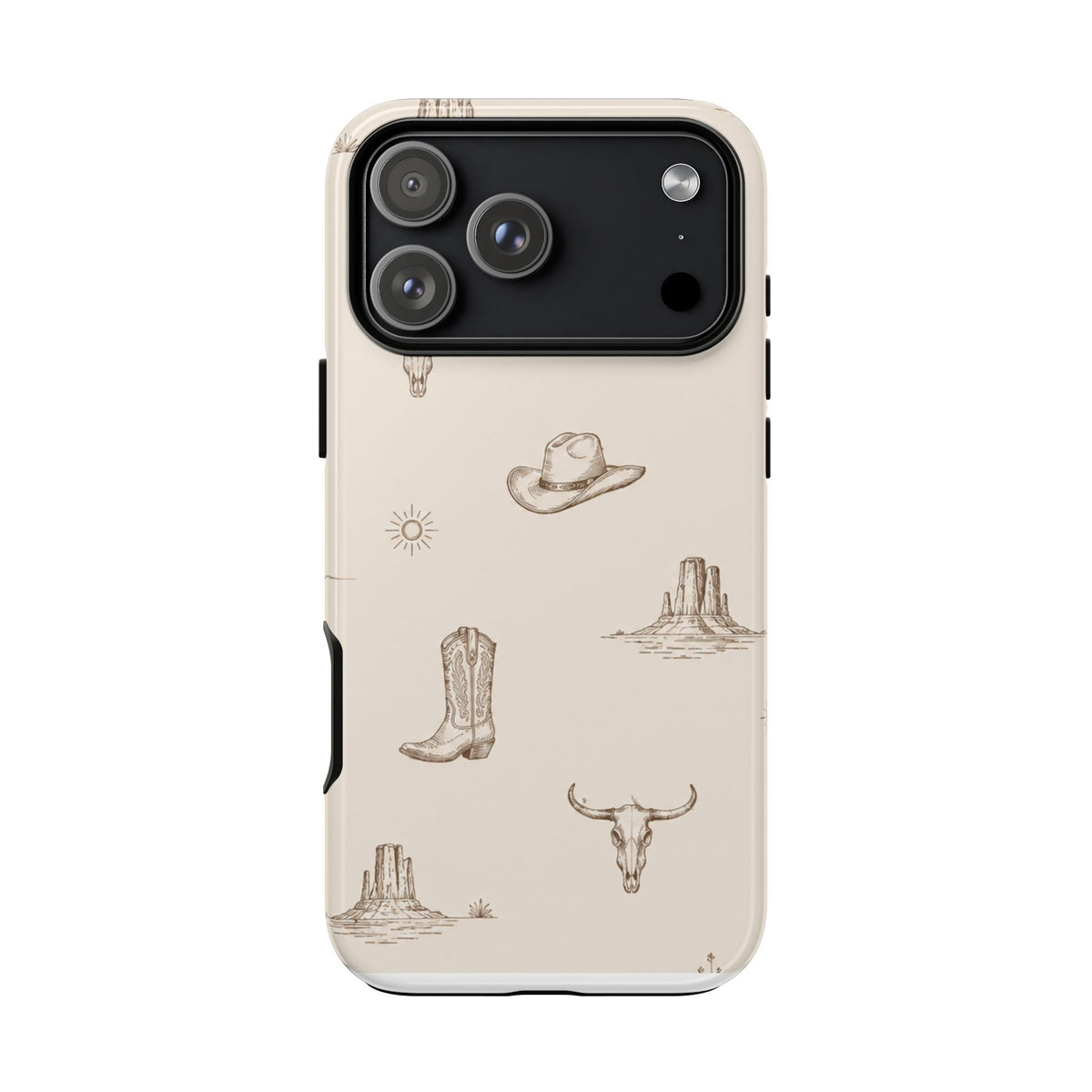 Western Desert Phone Case — Cowboy Boots, Cactus & Skull Pattern