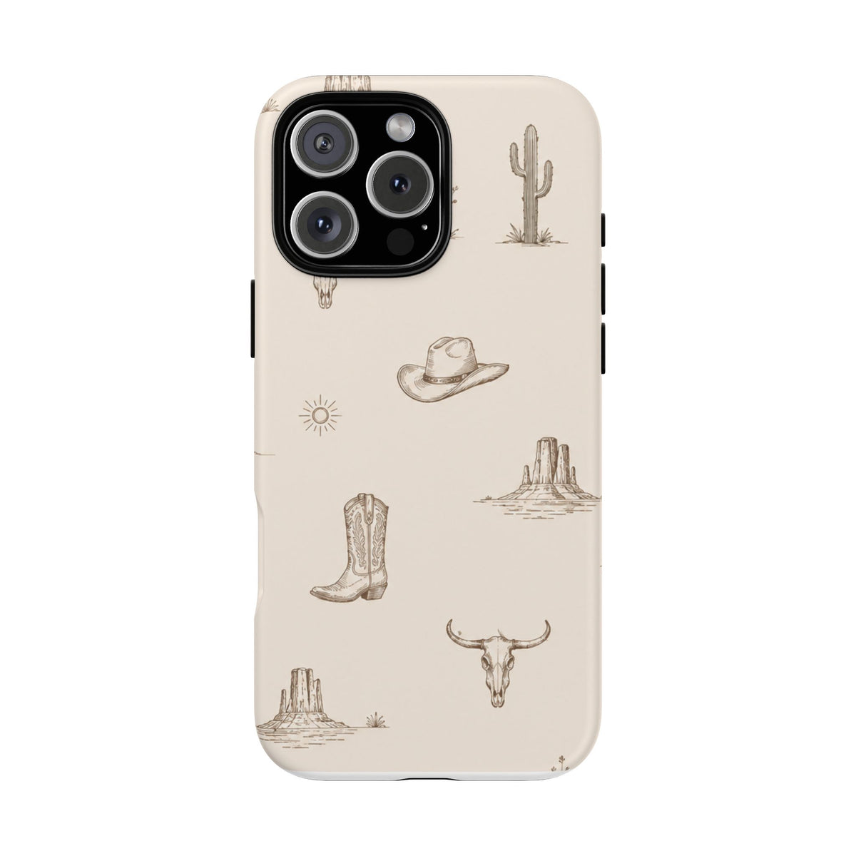 Western Desert Phone Case — Cowboy Boots, Cactus & Skull Pattern