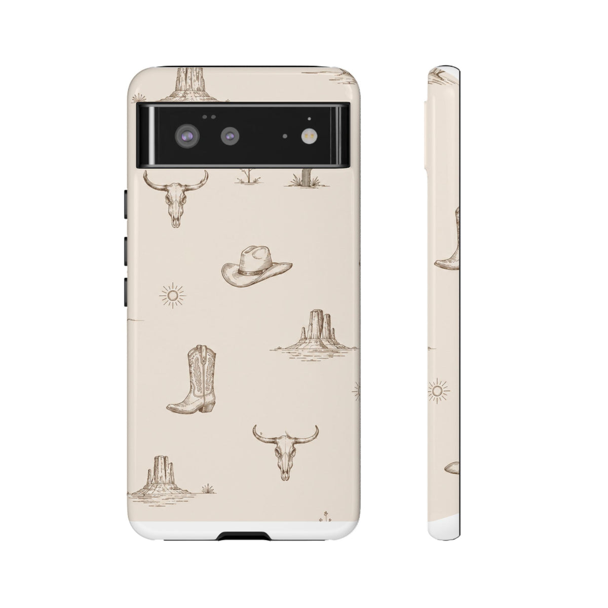 Western Desert Phone Case — Cowboy Boots, Cactus & Skull Pattern