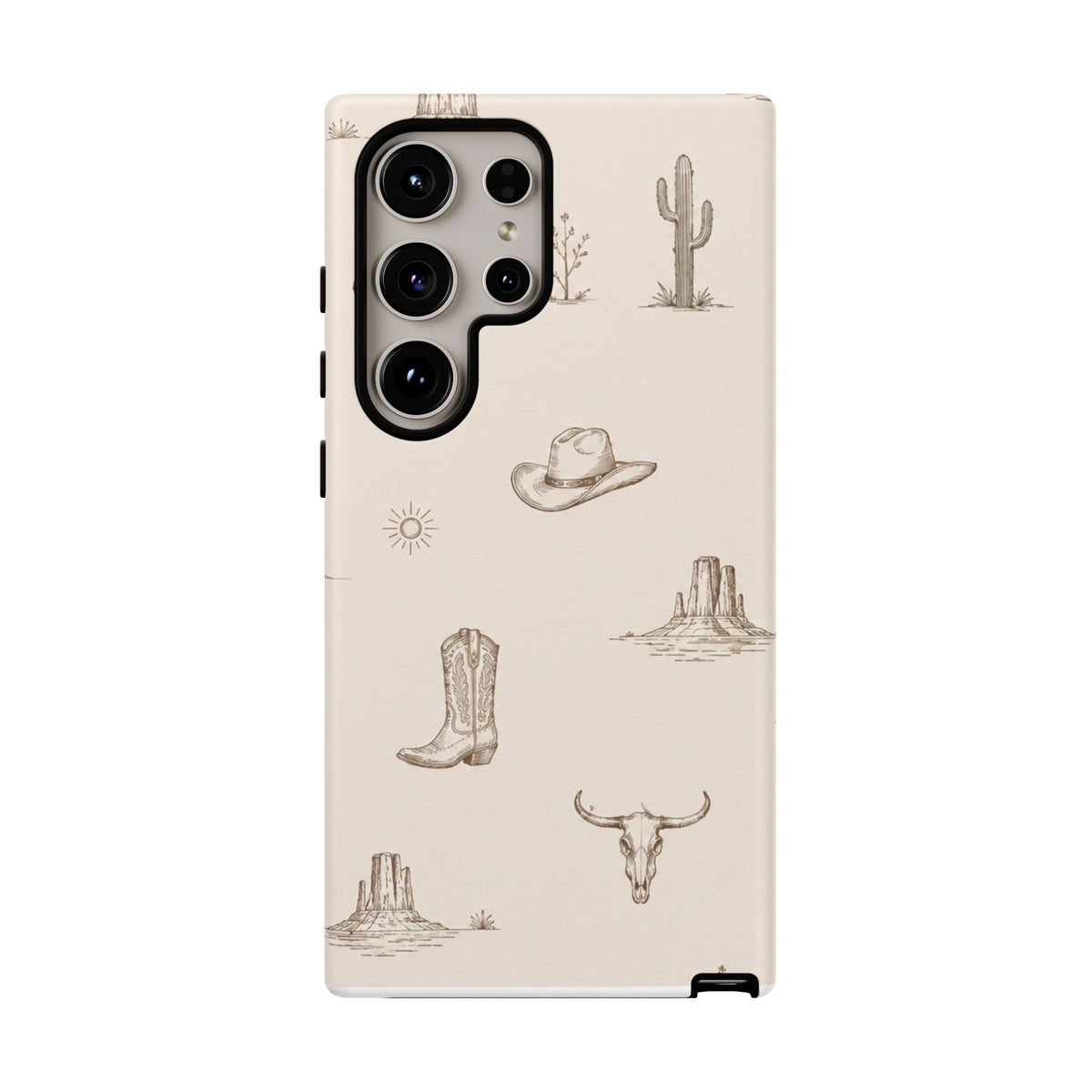 Western Desert Phone Case — Cowboy Boots, Cactus & Skull Pattern
