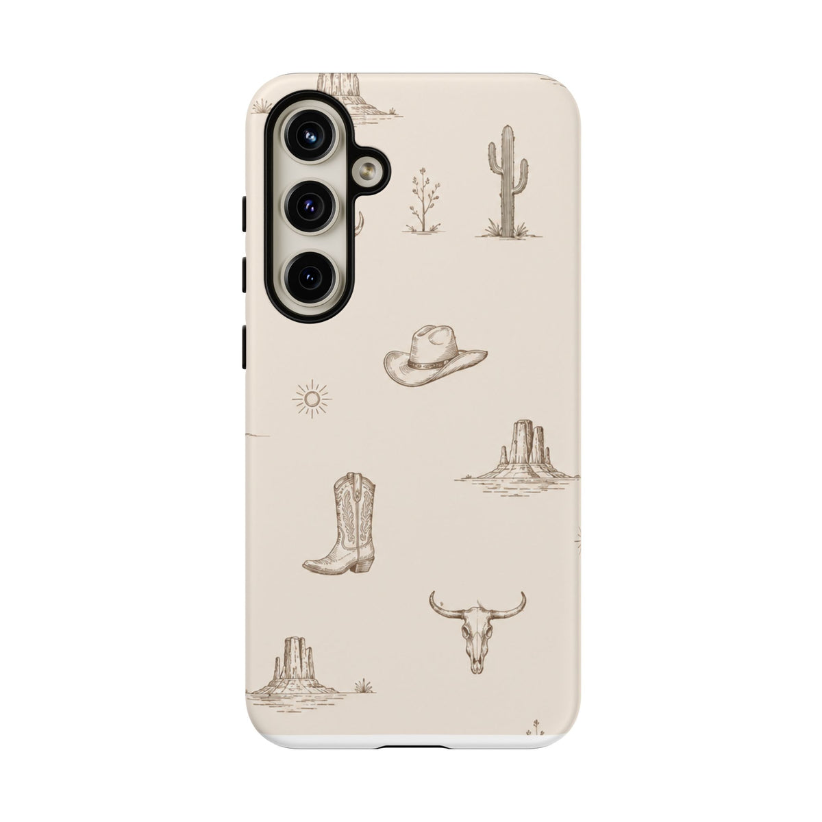 Western Desert Phone Case — Cowboy Boots, Cactus & Skull Pattern