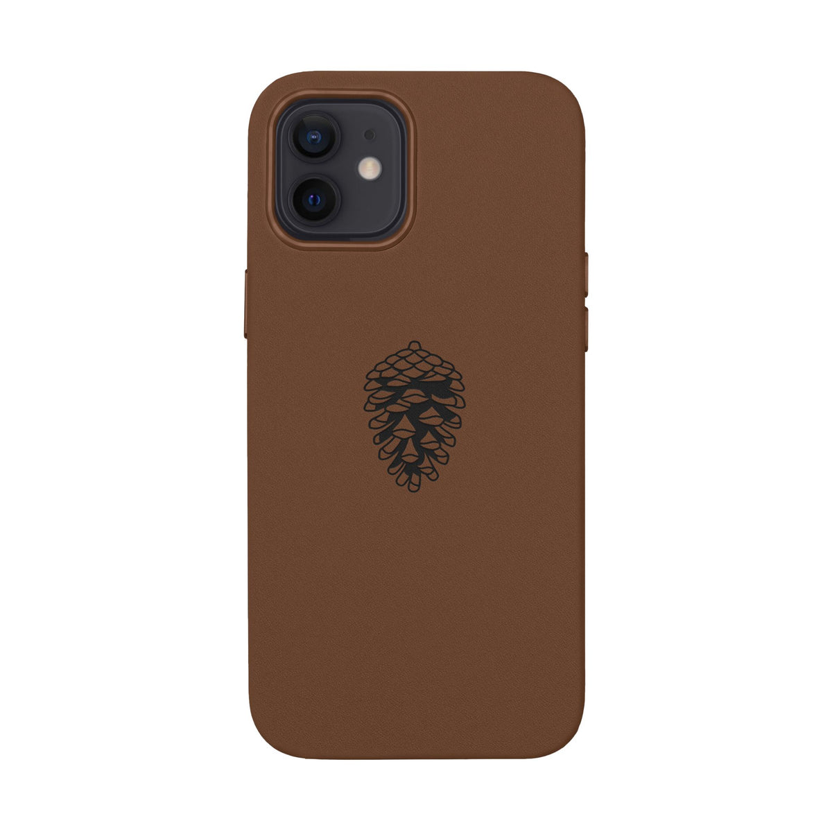 Engraved Leather Phone Case — Minimal Pinecone
