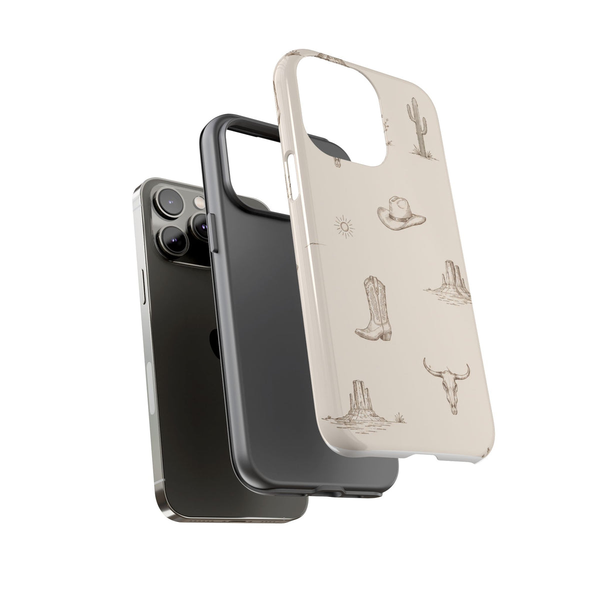 Western Desert Phone Case — Cowboy Boots, Cactus & Skull Pattern