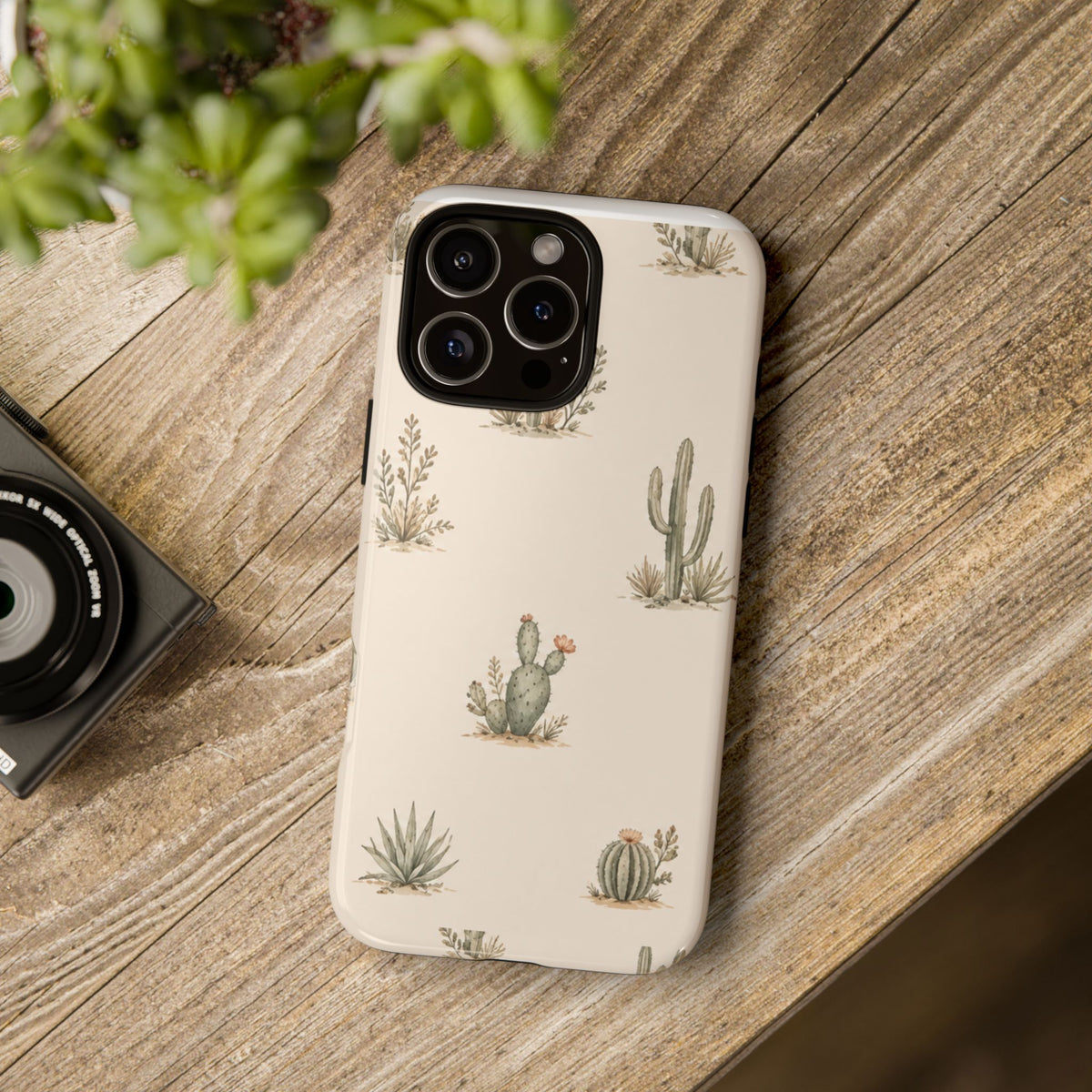 Cactus Pattern Tough Phone Case — Desert Floral Protective Cover