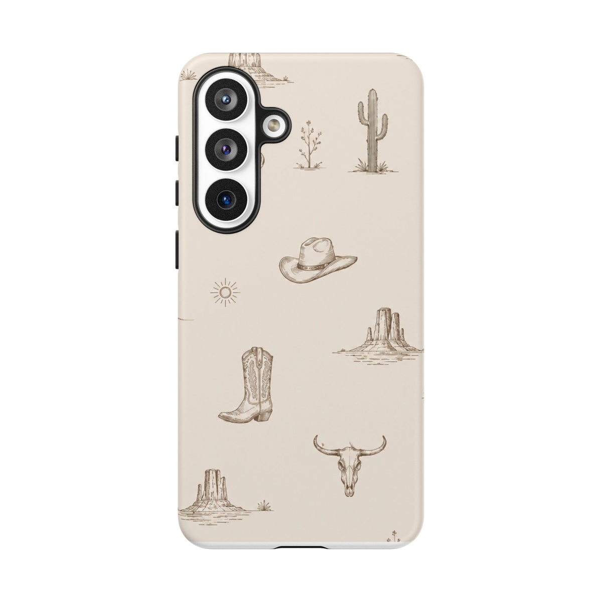 Western Desert Phone Case — Cowboy Boots, Cactus & Skull Pattern