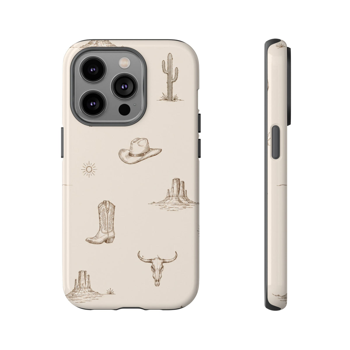 Western Desert Phone Case — Cowboy Boots, Cactus & Skull Pattern