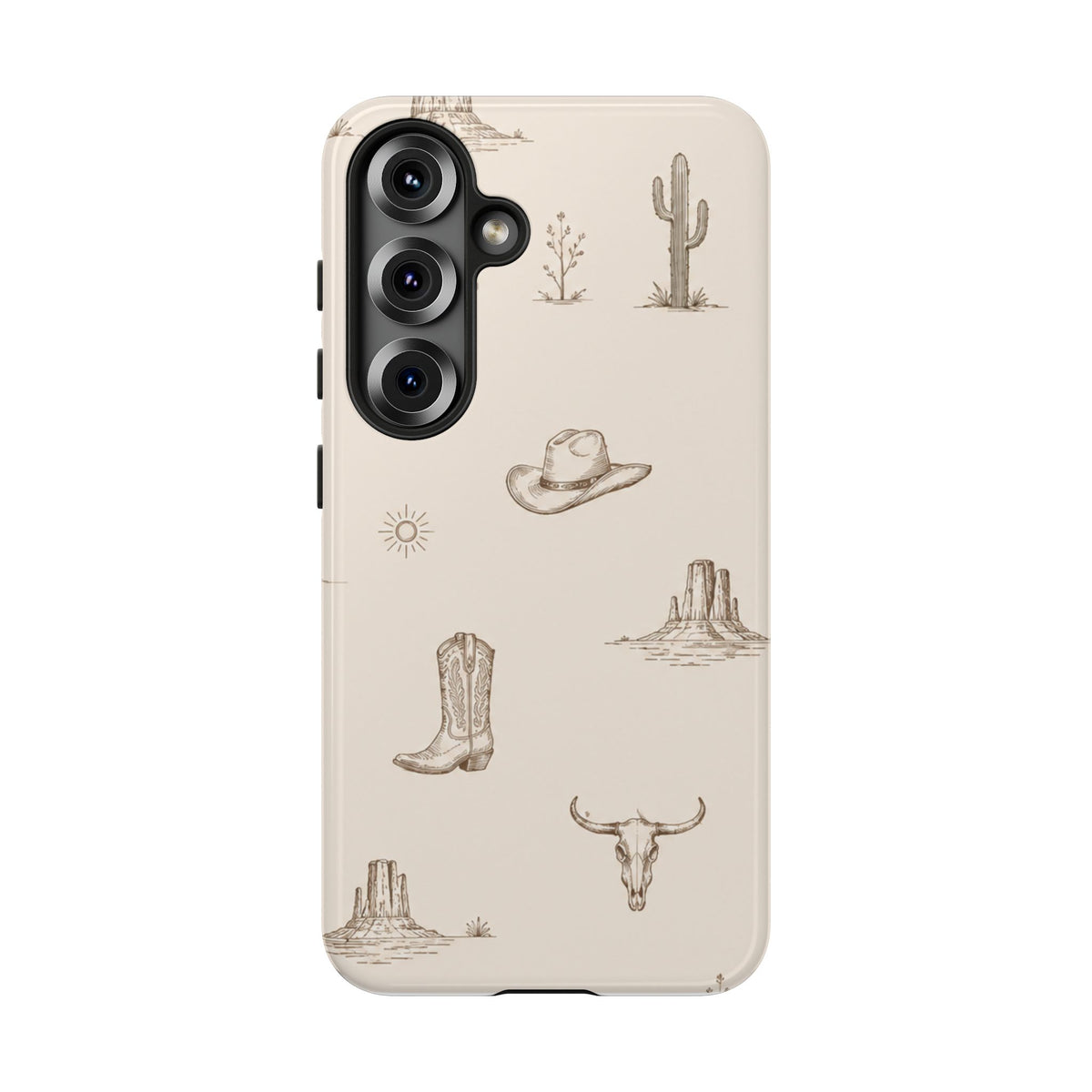 Western Desert Phone Case — Cowboy Boots, Cactus & Skull Pattern