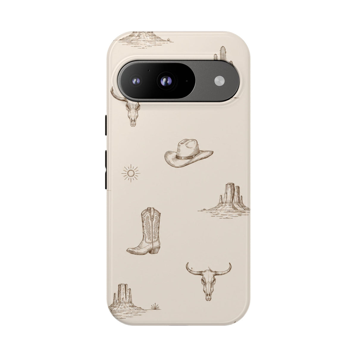 Western Desert Phone Case — Cowboy Boots, Cactus & Skull Pattern