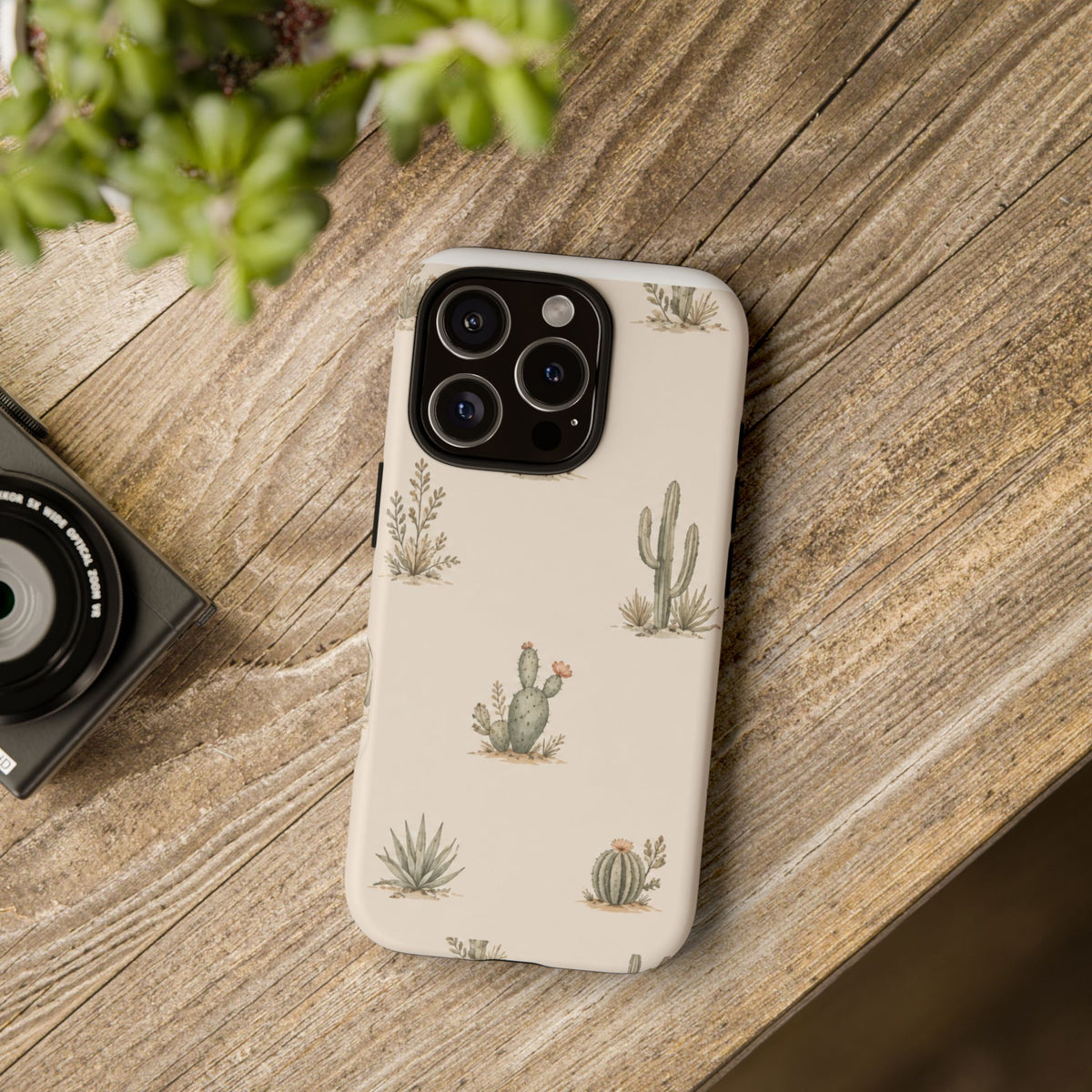 Cactus Pattern Tough Phone Case — Desert Floral Protective Cover