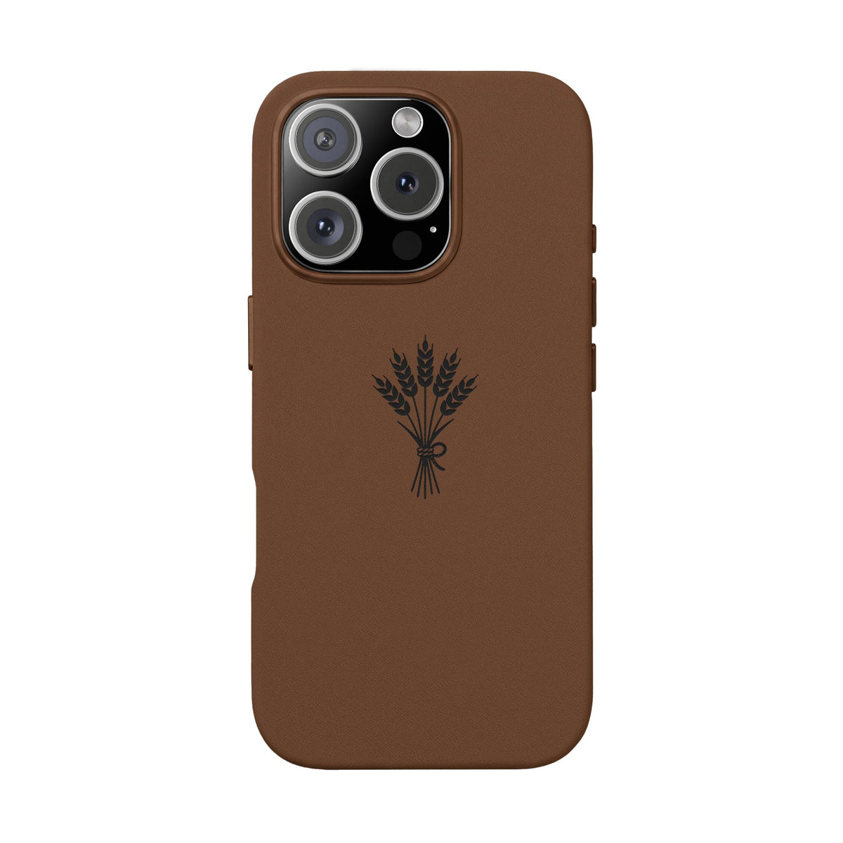 Étui Téléphone Cuir Gravé — Bouquet de Blé Minimaliste