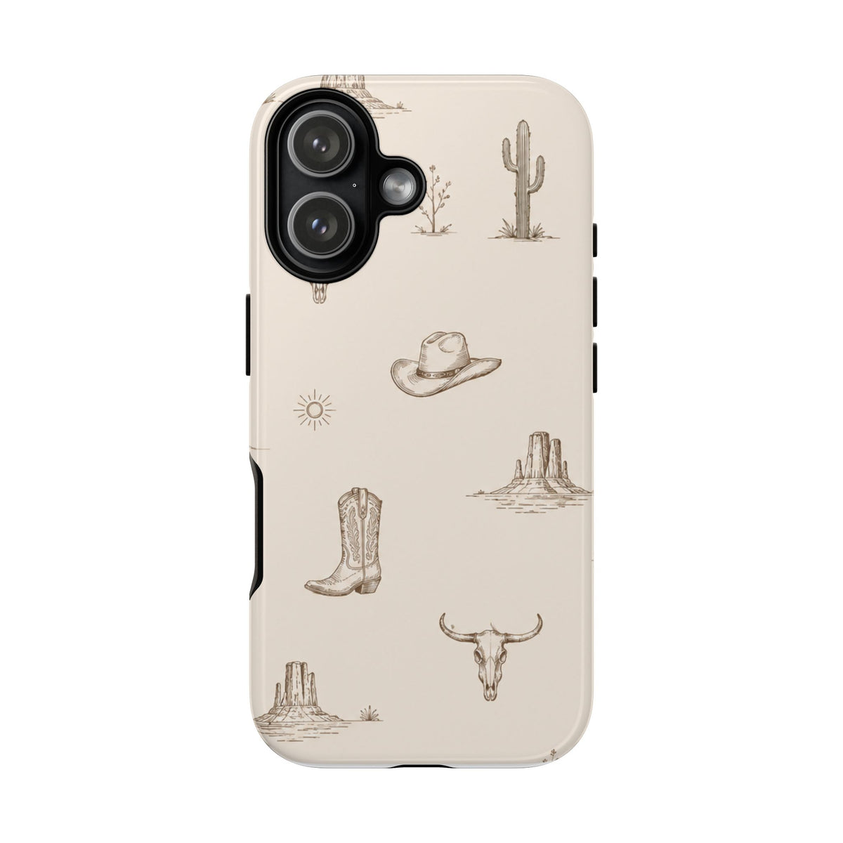 Western Desert Phone Case — Cowboy Boots, Cactus & Skull Pattern