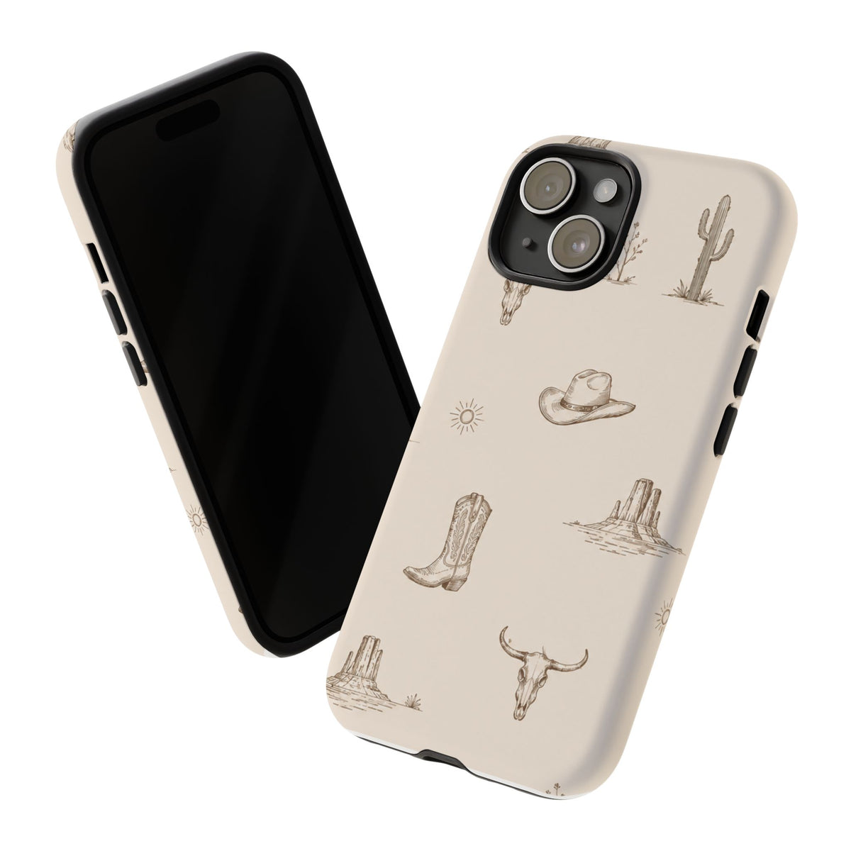 Western Desert Phone Case — Cowboy Boots, Cactus & Skull Pattern