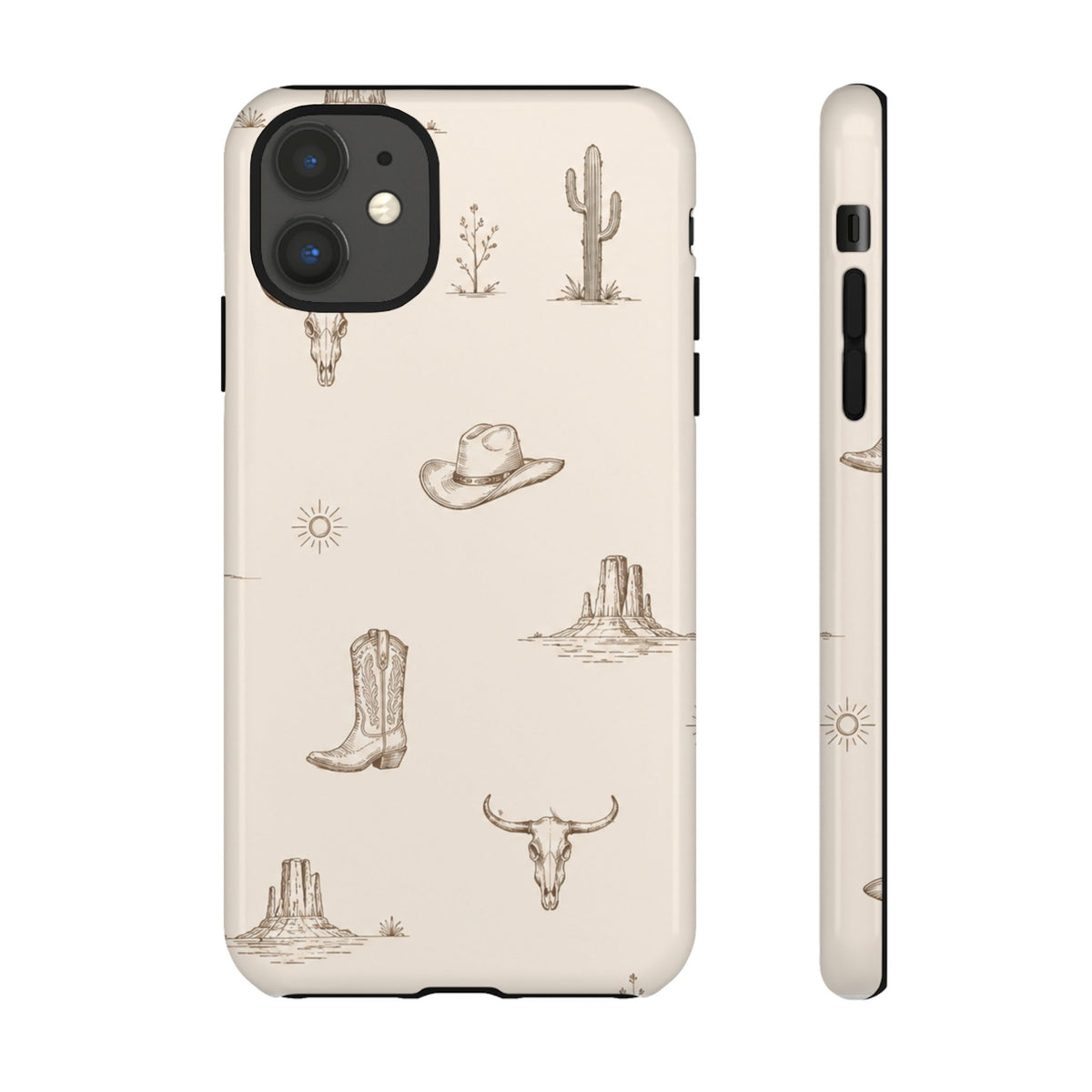 Western Desert Phone Case — Cowboy Boots, Cactus & Skull Pattern