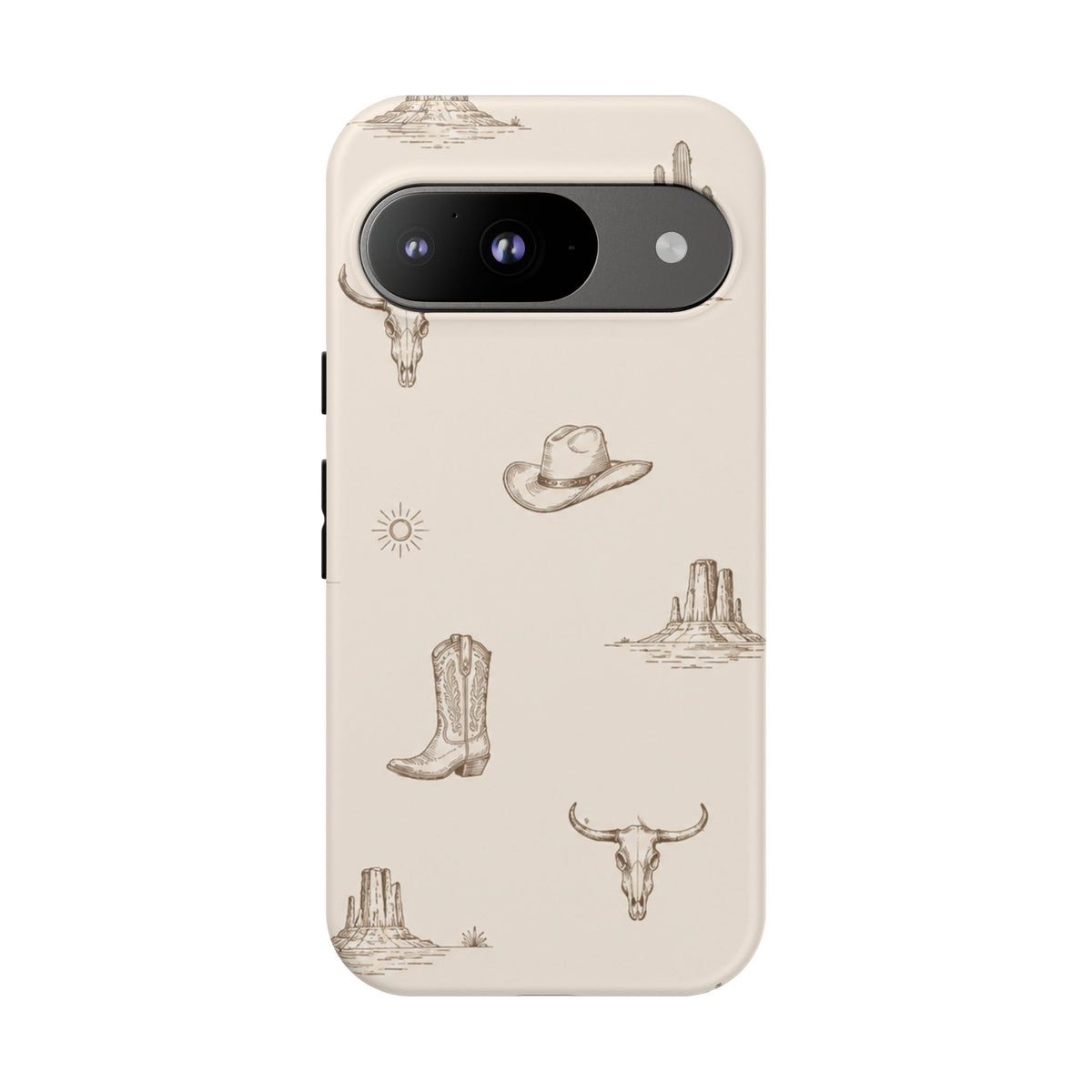 Western Desert Phone Case — Cowboy Boots, Cactus & Skull Pattern