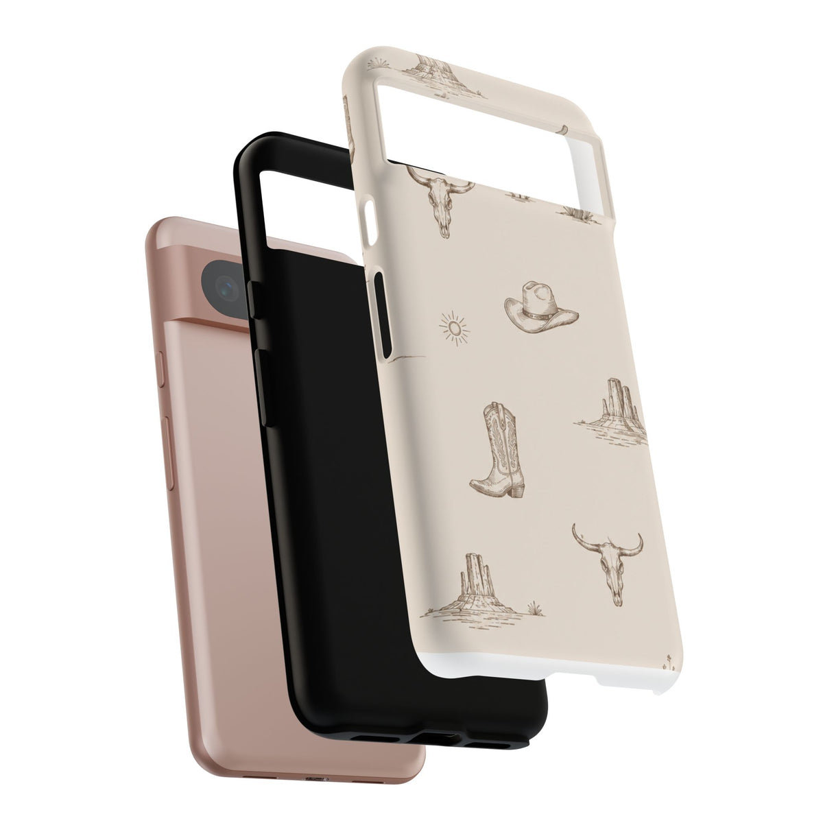 Western Desert Phone Case — Cowboy Boots, Cactus & Skull Pattern