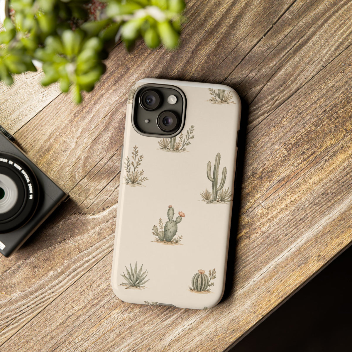 Cactus Pattern Tough Phone Case — Desert Floral Protective Cover