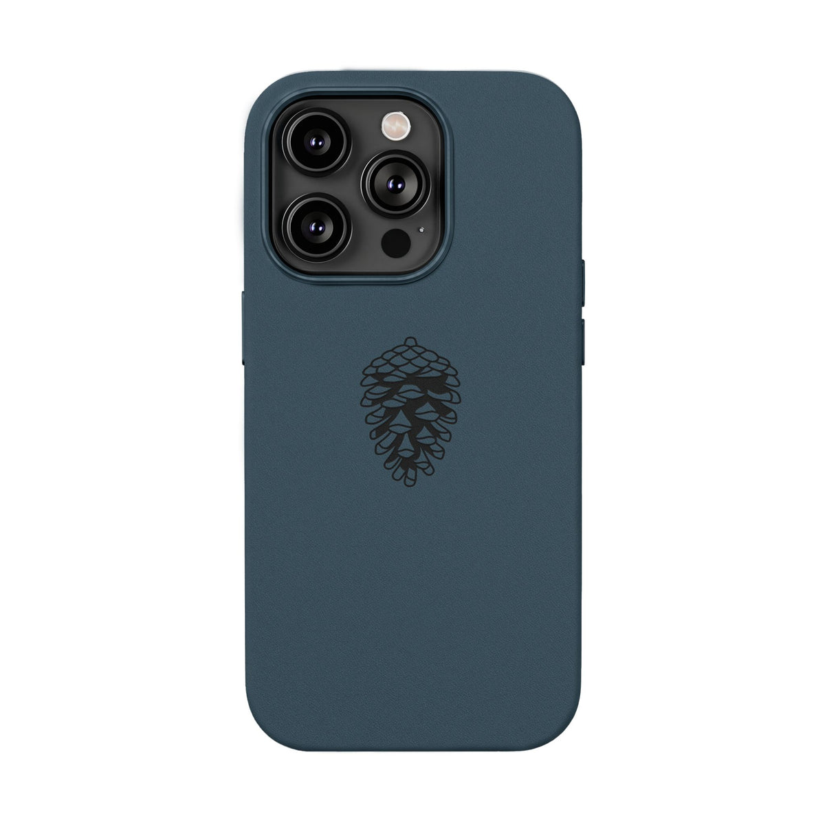 Engraved Leather Phone Case — Minimal Pinecone