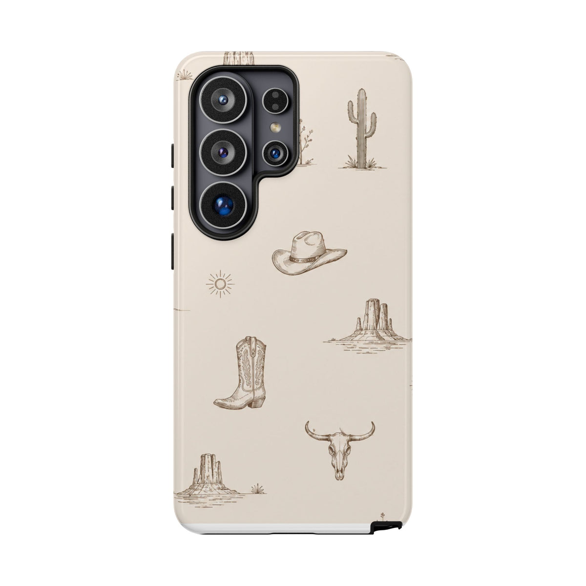 Western Desert Phone Case — Cowboy Boots, Cactus & Skull Pattern
