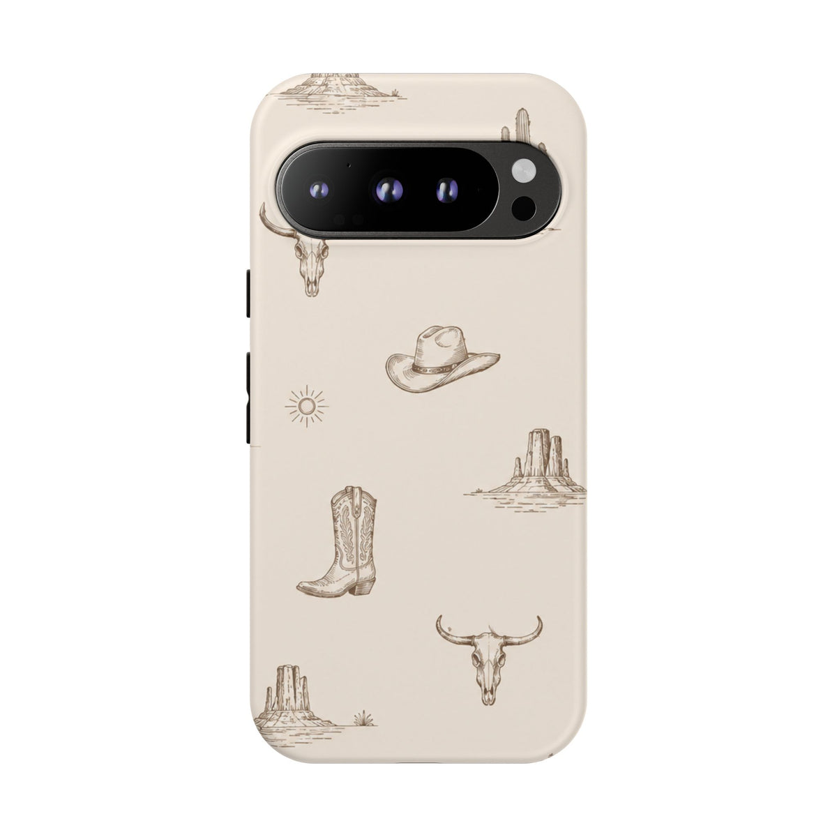 Western Desert Phone Case — Cowboy Boots, Cactus & Skull Pattern