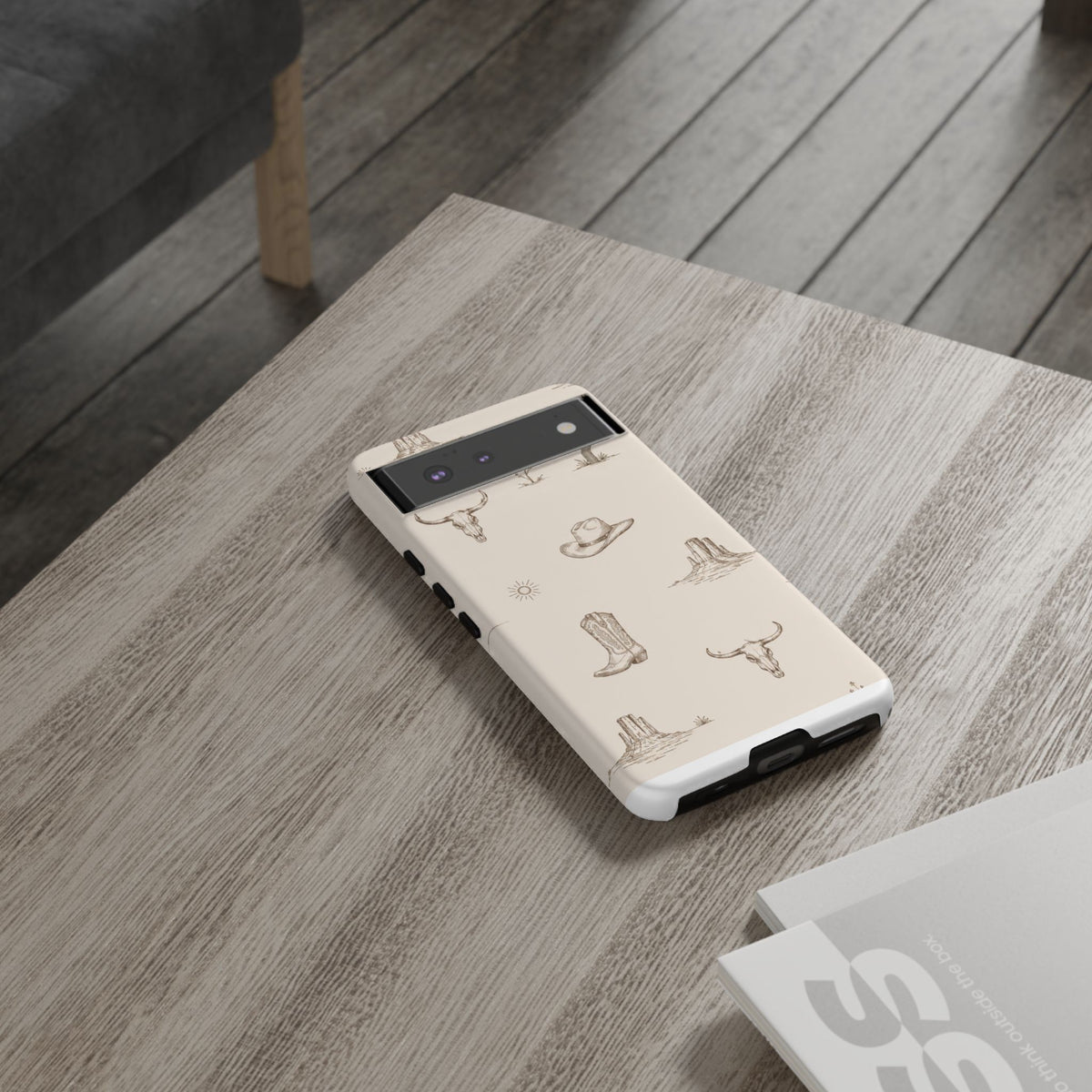 Western Desert Phone Case — Cowboy Boots, Cactus & Skull Pattern