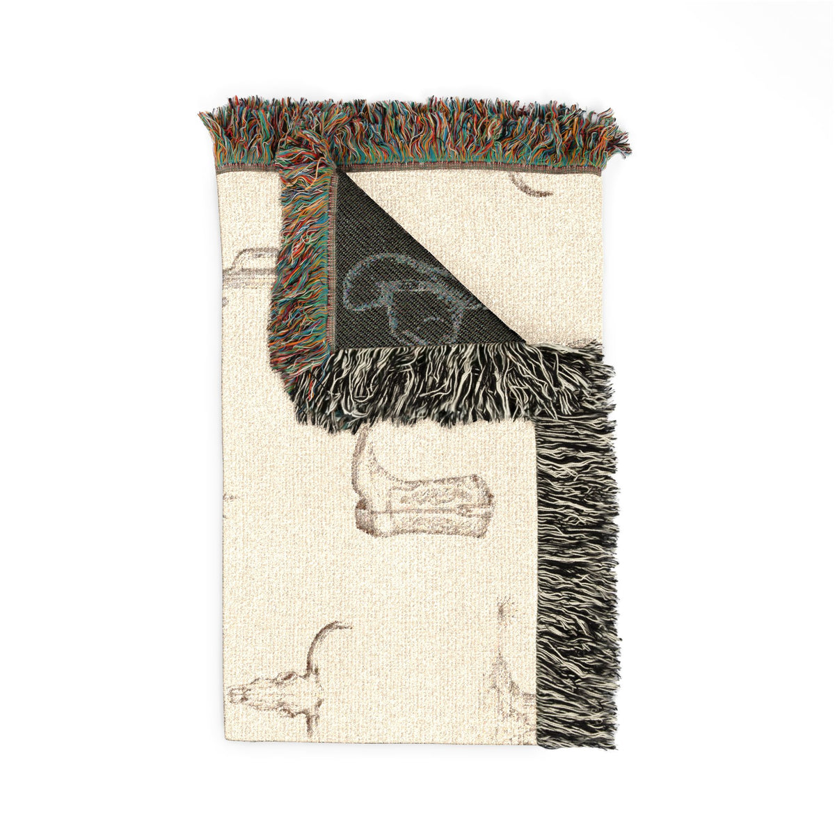 Jeté Tissé Icônes du Désert — Cactus, Chapeau de Cowboy et Crâne de Longhorn — Nord Country Co.