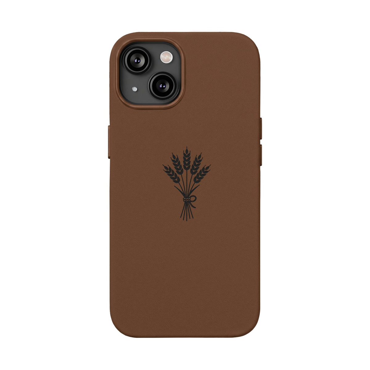 Étui Téléphone Cuir Gravé — Bouquet de Blé Minimaliste