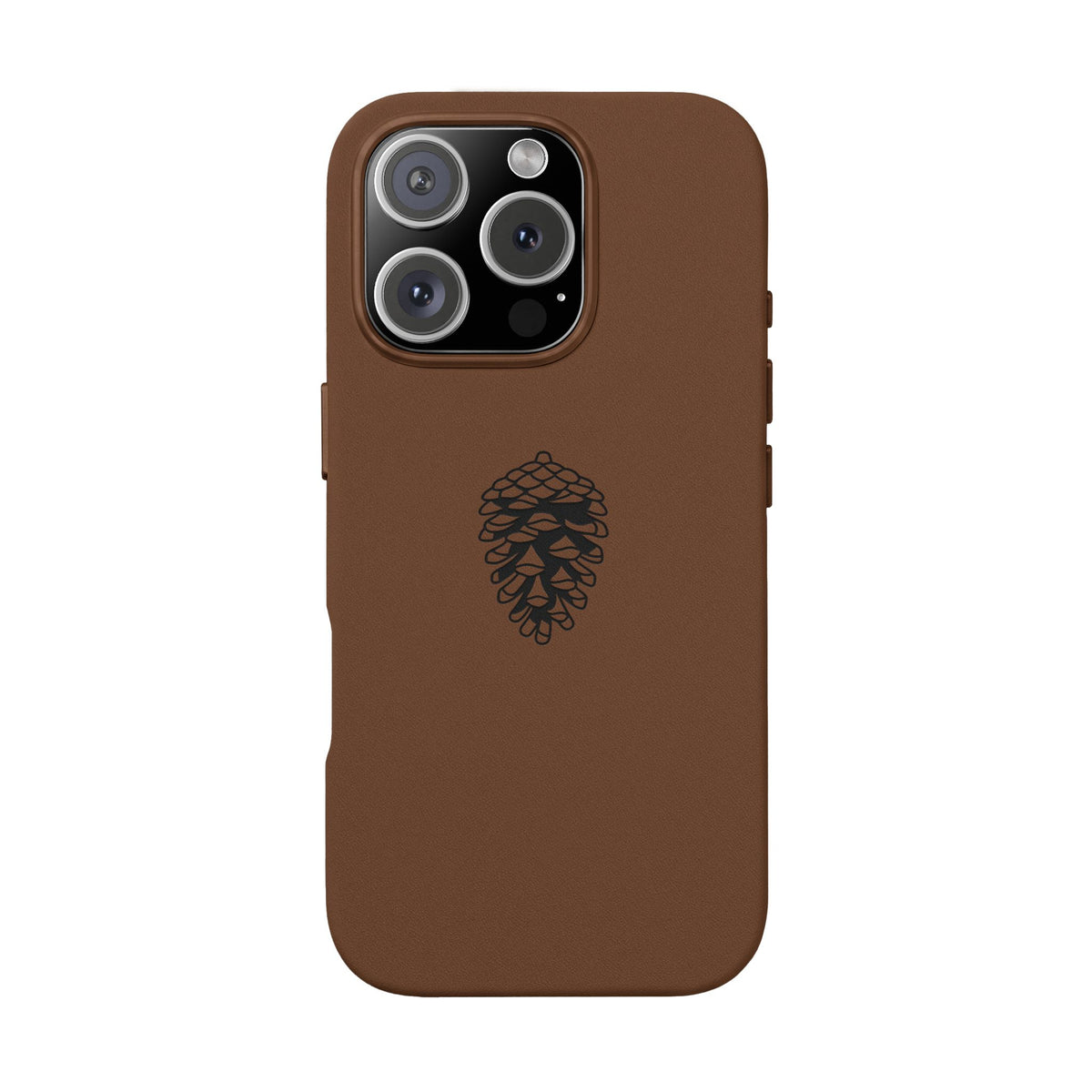 Engraved Leather Phone Case — Minimal Pinecone
