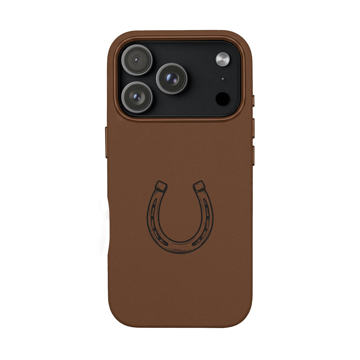 Étui Téléphone Cuir Gravé — Fer à Cheval Minimaliste