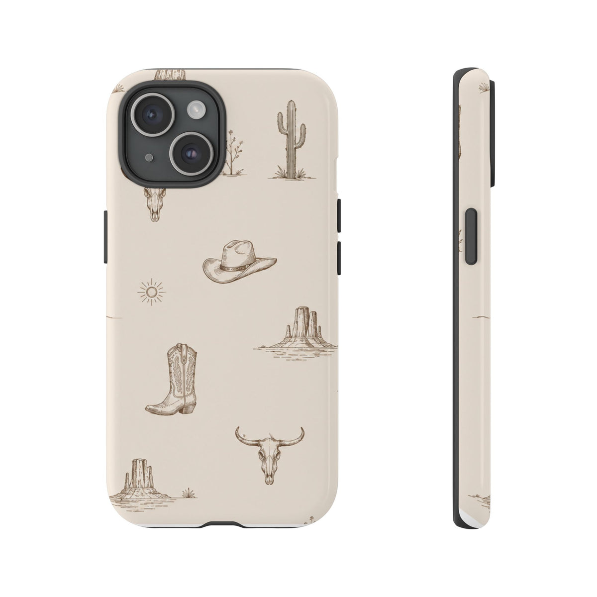 Western Desert Phone Case — Cowboy Boots, Cactus & Skull Pattern