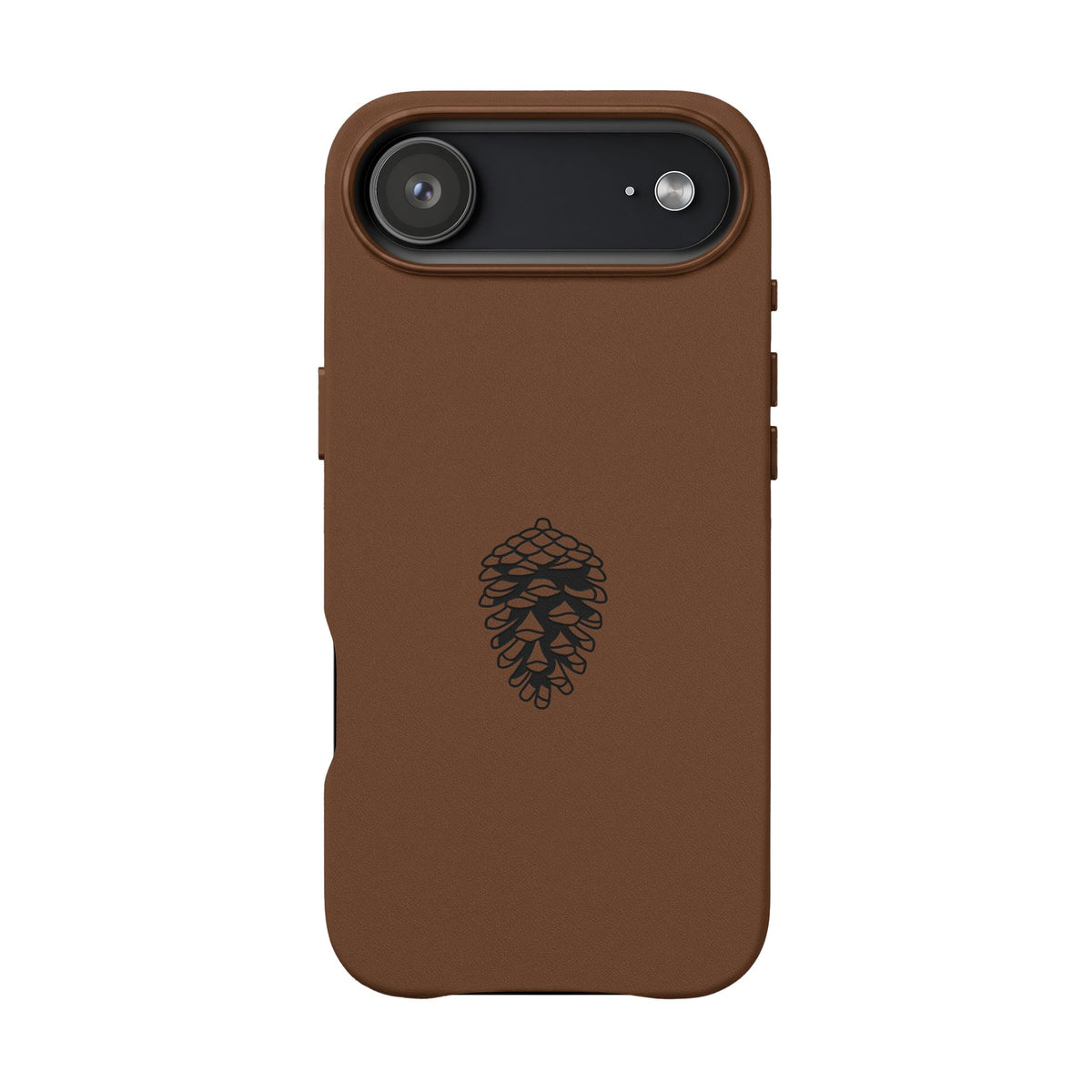 Engraved Leather Phone Case — Minimal Pinecone