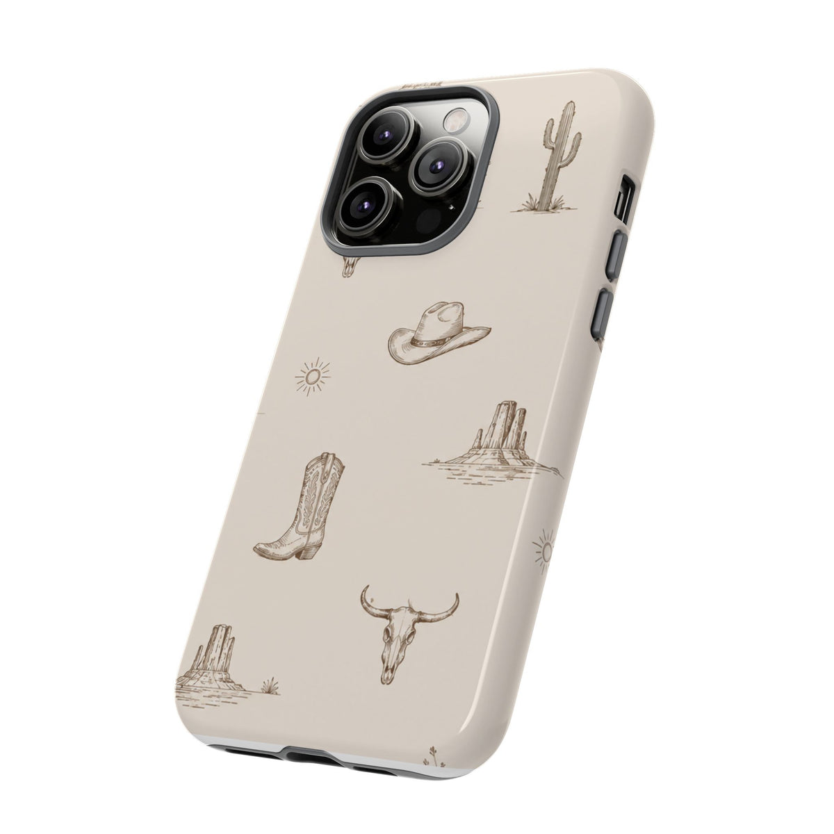 Western Desert Phone Case — Cowboy Boots, Cactus & Skull Pattern