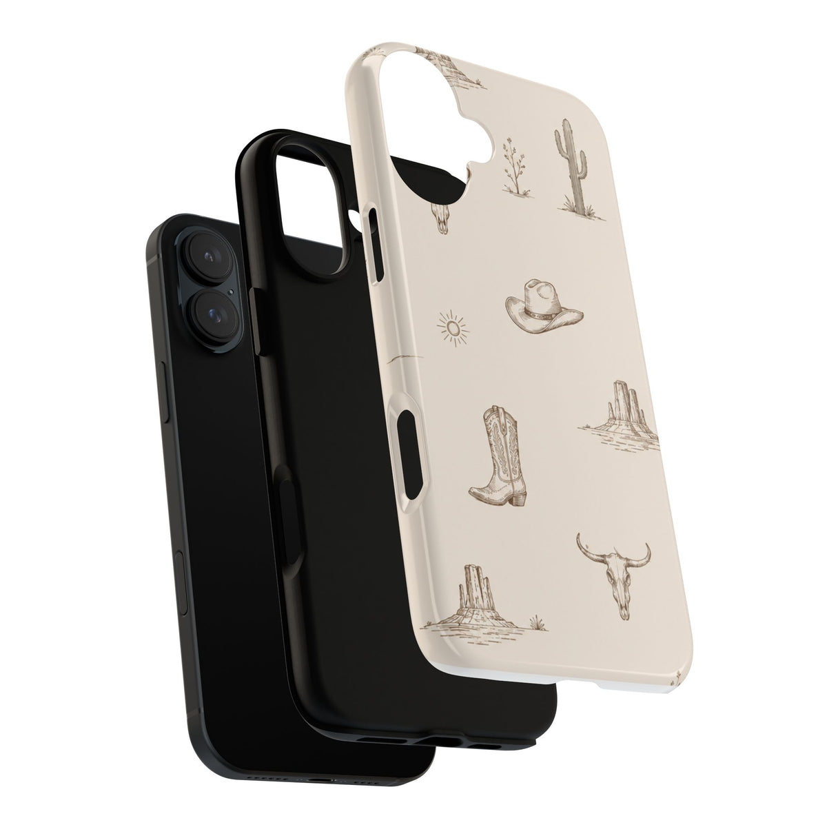 Western Desert Phone Case — Cowboy Boots, Cactus & Skull Pattern