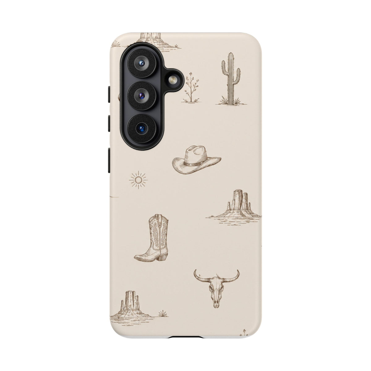 Western Desert Phone Case — Cowboy Boots, Cactus & Skull Pattern